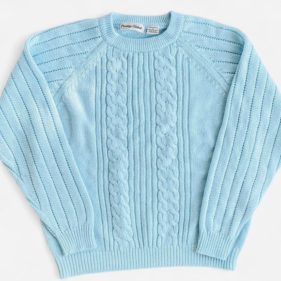 Prestige Global Sweaters - Vintage Prestige Global Pastel Blue Acrylic Knit Sweater